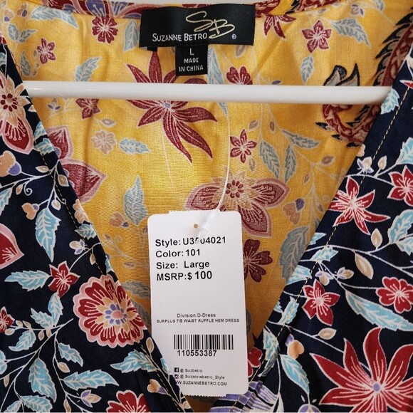 Boho Chic Yellow Paisley Surplice Tie Waist Ruffle Hem Dress Large - Picture 12 of 12